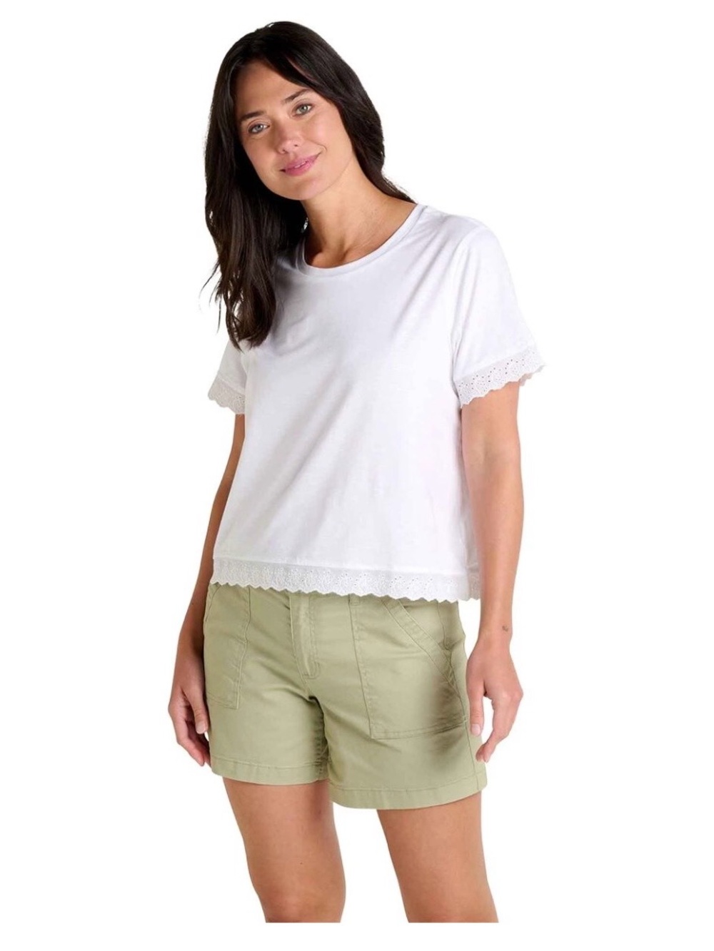Toad&Co Clara Tee - White Eyelet-Trim Short Sleeve Crewneck